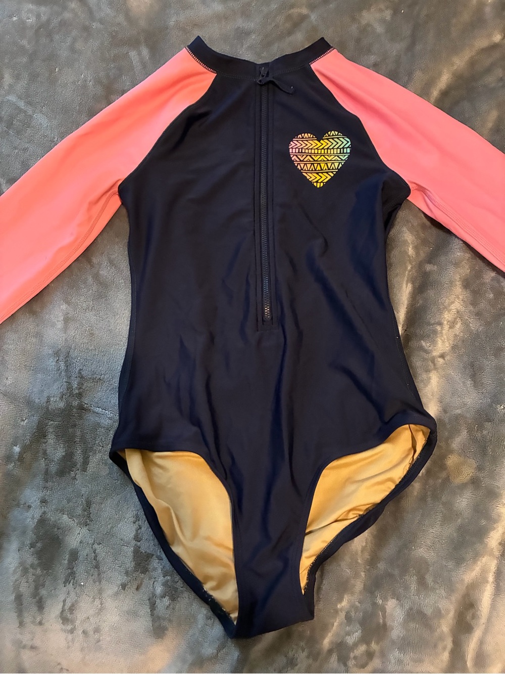 Old Navy Kids Girlsâ Color-Blocked Long-Sleeve One-Piece Rashguard Swimsuit